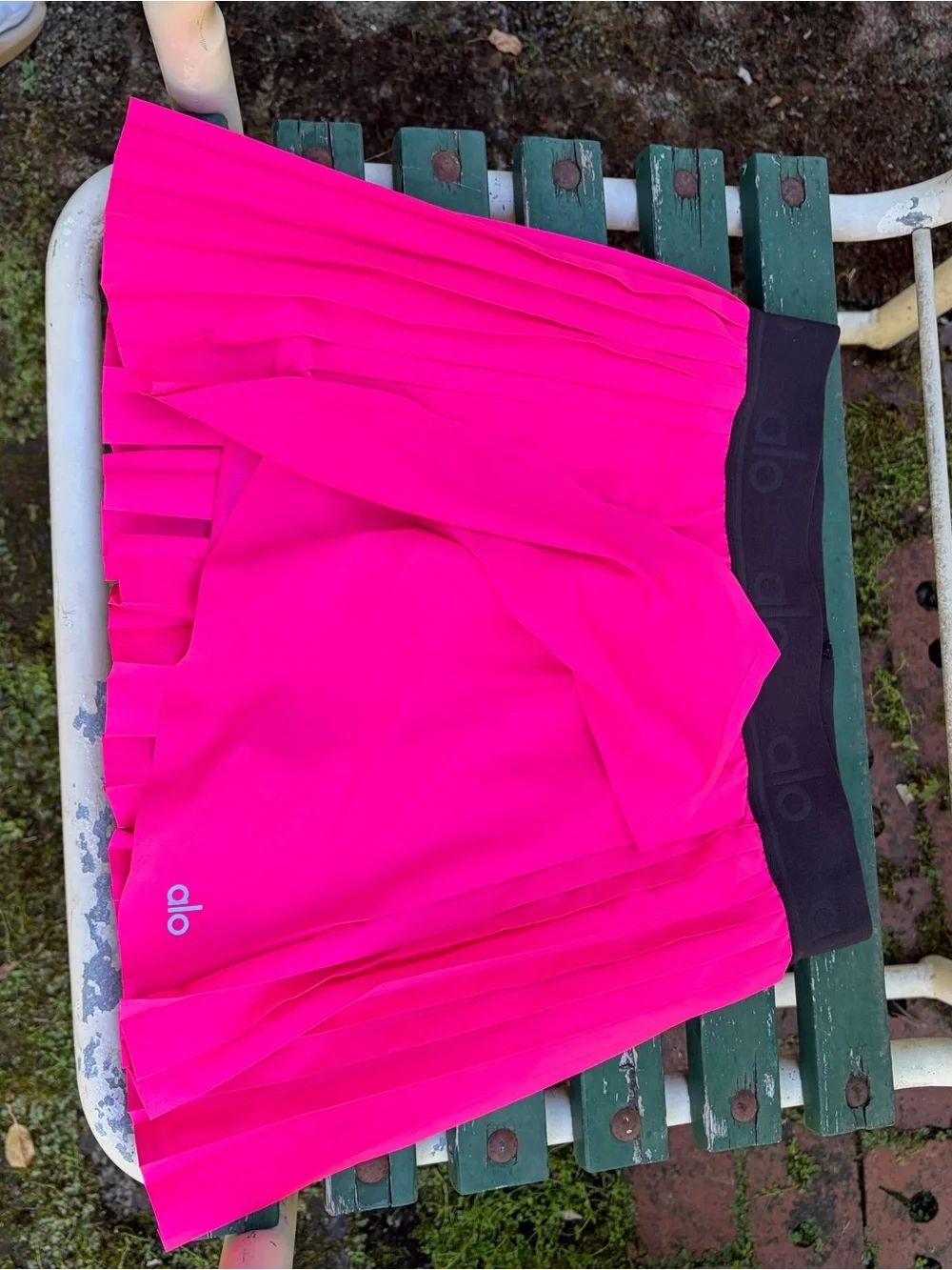 ALO Yoga Hot Pink Pleated Skater Skirt with Black Waistband
